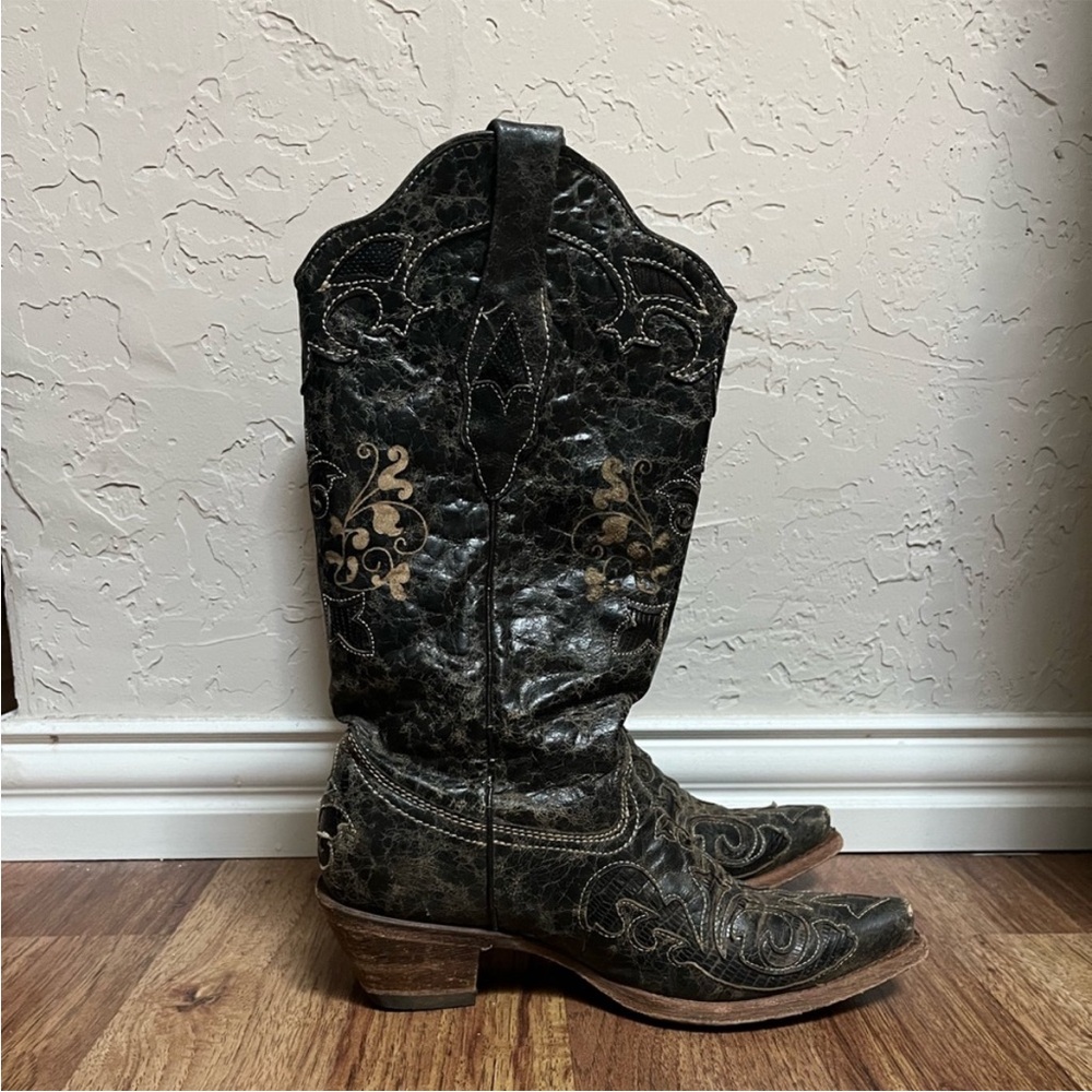 Black and Brown corral Cowboy Boots